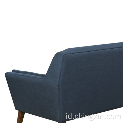 Sofa rekreasi kain biru dengan kaki kayu solid